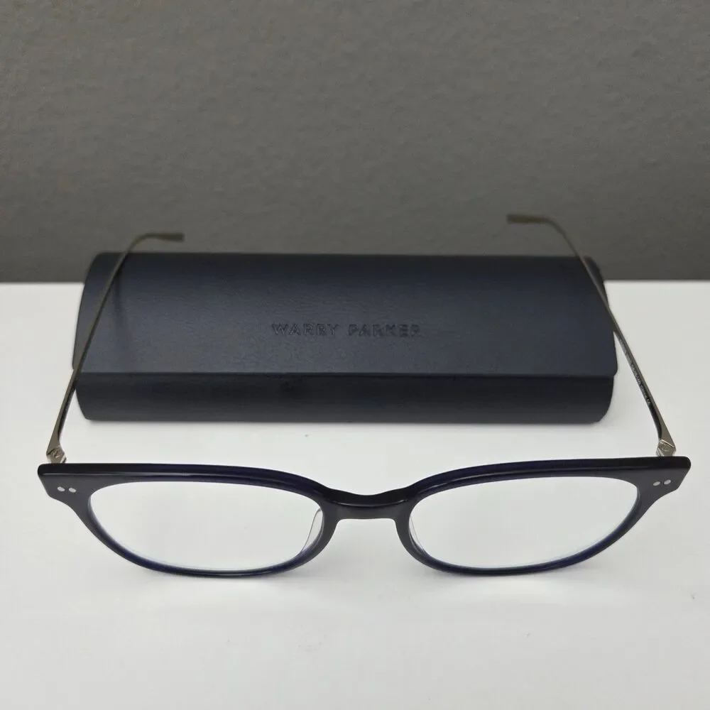 Warby Parker Tilden 3355 Eyeglasses Navy Blue Gold Frame 54-18-140 Case